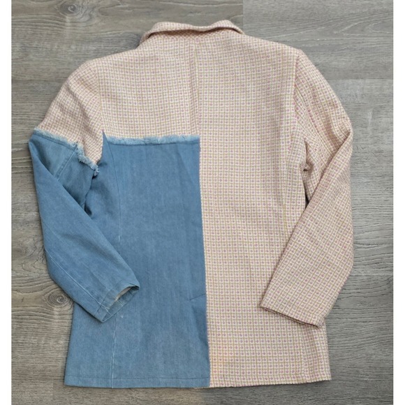 Fashion Nova Denim Tweed Blazer Jacket Women XL Pink Gold Blue - Picture 9 of 10